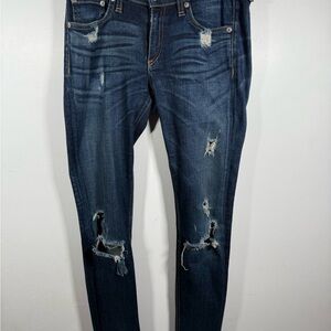 Rag & Bone/JEAN Women Size 26 Skinny Distressed Jeans Tattered Hampst Dark Wash